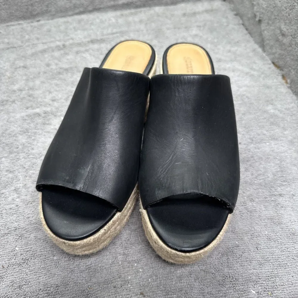 Ravello Leather Platform Espadrille Slides Womens 8 Black‎ Heels Slip On Slides